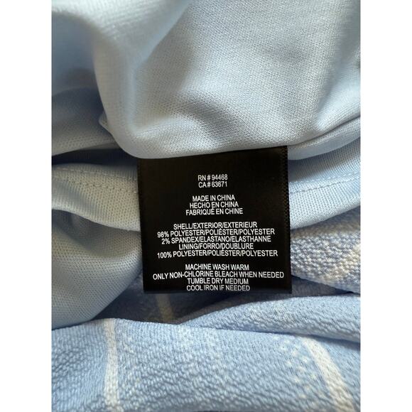 BCBG Paris Blue Stripe Ruffle Hem Shift Dress Medium V-Neck Short Sleeve - Picture 7 of 8